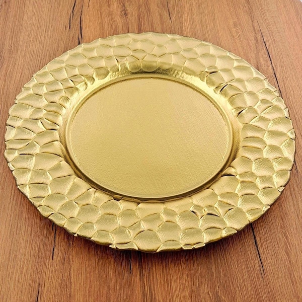 Red Pomegranate Collection 13 in. Rocher Charger Plates, Gold - Set of 12 1533-1 - main